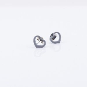 Small Open Heart Dove Grey Metal Earrings